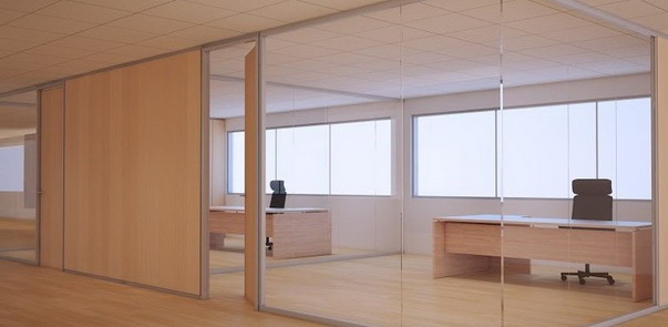 mampara madera cristal de oficina